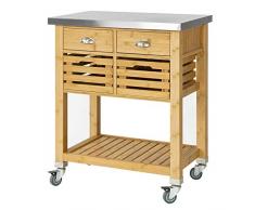 SoBuy Carrello di servizio,Carrellino salvaspazio,Scaffale da cucina,Mensola angolare,in bambù, FKW40-N, IT