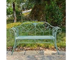 Panca da Giardino in Metallo, Panca Doppia per Sedia in Ferro Battuto Country, Sedia per Il Tempo Libero Decorazione Cortile Giardino Villa, Panchina da Esterno con Schienale (Verde)