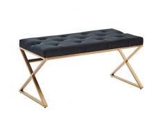 FineBuy Panchina da Interno 90x46x44 cm Velluto/Metallo Panchetta | Panca da Corridoio Ingresso Chesterfield Nera | Panche Imbottita Moderno