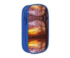 TyEdee Astuccio versatile, astuccio grande capacità: un organizer per la scuola e il lavoro essenziali, panca solitaria al tramonto, Blu, Taglia unica, Astuccio per il trucco