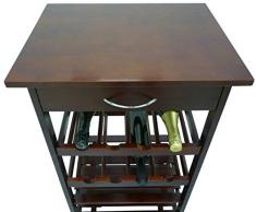 Mobiletto porta bottiglie carrello cantinetta da cucina in legno noce marrone con cassetto e ruote autobloccanti