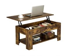 Yaheetech Tavolino Tavolo Elevabile da Salotto Divano caffè Moderno con Piano Sollevabile Ripiano Inferiore 98 x 50 x 42-56 cm Marrone Rustico