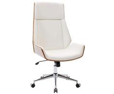 CLP Poltrona Direzionale Breda in Similpelle E Legno I Sedia Ufficio Girevole E Regolabile Desgin rétro Vintage, Colore:Noce/Bianco