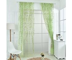 2 pz 100 x 270cm Willow Leaf Stile Tulle Voile Tenda Finestra Garza Pannello Drappeggio Tenda Della Porta Finestra Verdee