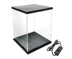 LANSCOERY Vetrina in Acrilico con luci a LED e Interruttore, Scatola da Esposizione Modello pressofuso Antipolvere per Modelli, Giocattoli, Action Figure (8.2 * 8.2 * 14inch;21 * 21 * 35cm)