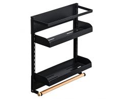 CJCY Scaffale per spezie da cucina, frigorifero, magnetico, rimovibile, laterale, con 4 ganci rimovibili, carico massimo: 10 kg (nero)