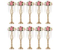 Nuptio 10 Pezzi Centrotavola Matrimonio Cristallo per Tavoli, Alto 55cm Elegante Supporto per Fiori in Metallo, Vaso da Fiori in Metallo Tavolo per Matrimoni Eventi Cene Decorazioni Casa Dellhotel