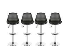 RELOVE Sgabello da Bar Moderno Sgabello Alto con Schienale in Simipelle Sedia Alta da Cucina Regolabile Girevole (Nero-4 PC)