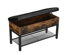 VASAGLE Panca Scarpiera, Panchina Imbottita con Ripiano Portaoggetti, Panca Imbottita, Pouf, Telaio in Acciaio, Montaggio Facile, Similpelle, Stile Industriale, Marrone Vintage e Nero LSB46BX