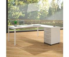 NOVA XL - Scrivania angolare con cassettiera verticale, 180 x 163 cm, colore bianco, con telaio bianco
