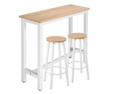 WOLTU Tavolo da Bar 2 Sgabelli Alti Set Arredo Bancone per Cucina in Acciaio Legno, Rovere Chiaro BT17hei+BH237hei-2