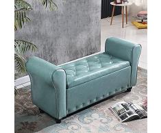 SS&LL Finta Pelle Pulsanti Panca Contenitore Posto A Sedere,Moderno Storgae Ottomano Panca con Braccia,Legno Massello Contenitore Divano Ottomana per Soggiorno Camera-H 100x40x47cm(39x16x19inch)