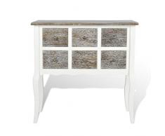 vidaXL Tavolo Consolle in Legno Bianco Marrone 6 Cassetti Vintage Cassettiera