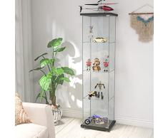 WZFANJIJ Vetrina Moderna a 4 Ripiani in Vetro Trasparente con Anta, vetrina per la Collezione di armadietti, libreria ad Angolo da Terra per Soggiorno, Camera da Letto, Ufficio in casa,Black