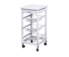 AVANTI TRENDSTORE - Woodi - Carrello da cucina in legno massiccio bianco, con 3 vani ed 1 cassetto, LAP ca. 37x76x37 cm