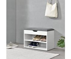 Panchina Portascarpe con Seduta Apribile (AxLaxP) 46 x 60 x 30 cm Panca da Ingresso/Corridoio Mobiletto con Seduta Imbottita, Contenitore e 2 Ripiani - Bianco/Grigio