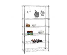 Shopfitting Warehouse - Scaffale da cucina con 4 ripiani, 2 supporti per vino e 6 ganci a S, colore: cromato