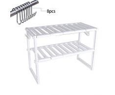 BUONDAC 40-65 * 37 * 26cm Mensola Sottolavello Scaffale Stoviglie Lavandino Cucina Regolabile Modulabile Salvaspazio 2 Ripiani Bagno Modulabile + 8 pz Gancio a S Acciaio Inox