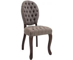 CLP Sedia Pranzo Temara in Tessuto I Sedia Salotto Chesterfield I Poltroncina Trapuntata Design Moderno I Seduta Chic Da Soggiorno, Colore:taupe, Colore della cornice:antico