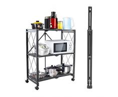 Kitchen trolley Ripostiglio Pieghevole in Ferro Battuto di Grandi Dimensioni con Ruote, Adatto per Cucina Soggiorno Bagno Sala da Pranzo, Pratico Carrello Pieghevole, Nero - 27,95 * 14,96 * 33,86in
