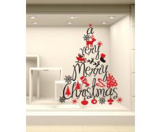 Vetrofania Natalizia Adesiva Per Vetrine - Albero Di Natale E Palline Con Scritta Merry Christmas - Adesivi In PVC Per Negozi E Case (v127)