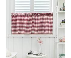 Ocamo Tenda mantovana per Cucina, caffetteria, Sala da Pranzo, con Stampa a Quadri in Lino e Pizzo, Tenda per Finestra Decorativa per la casa Wine Red 130 * 41cm