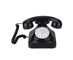 Wendry Vecchio Telefono retrò Montato sul Tavolo,Vecchio Telefono Cavo Design retrò,Telefono in plastica Multifunzione,Telefono retrò Cavo residenziale (Nero)