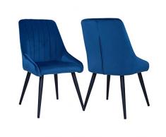 Duhome 2X Sedia da Sala da Pranzo in Tessuto (Velluto) Blu Azzurro Sedia Imbottita Design Retro con Piedini in Metallo Vintage Selezione Colore 8066