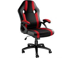 TecTake Sedia da Ufficio, Poltrona da Giocatore, 5 Rotelle Doppie, Sportiva Racing PC, Sagomatura Ergonomica, Altezza Regolabile -Disponibile in Diversi Colori (Nero-Rosso)