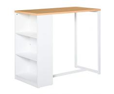 HOMCOM Tavolo Alto da Cucina e Bar con 3 Mensole, Struttura in Acciaio e MDF, Stile Moderno, Bianco, 115x55x100cm