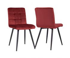 Duhome 2X Sedia da Sala da Pranzo in Tessuto (Velluto) Rosso Sedia Imbottita Design Retro con Piedini in Metallo Vintage Selezione Colore 8043B