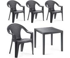 Tomaino Set Tavolo e sedie da Giardino in plastica Simil Rattan antarcite
