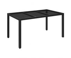 vidaXL Tavolo da Giardino Piano in Vetro Nero 150x90x75 cm Polyrattan