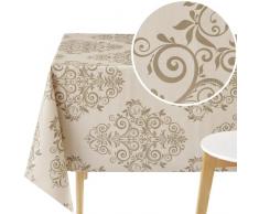 KP HOME Tovaglia Plastificata Rettangolare 140x200 cm Motivo a Barocco Damasco Tovaglia PVC Copritavolo Beige 6 Posti Tovaglia Plastica Cucina Lavabile Tovaglia Cerata Tavolo Impermeabili 200x140
