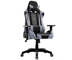 Sedia Gaming, IntimaTe WM Heart Sedia da ufficio Sedia Lussuosa Schienale Reclinabile Alto Cuoio di PU Sedia Girevole Direzionale Regolabile Ergonomica Poltrona Girevole Sedia del Gioco Computer, Grigio