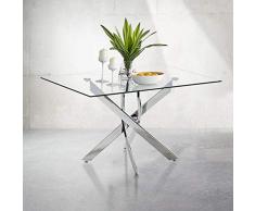 GOLDFAN - Tavolo da pranzo in vetro, tavolo da cucina, tavolo da salotto, design moderno, piedi cromati (110 × 70 × 75 cm)…