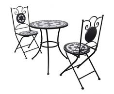 vidaXL Tavolo con Mosaico 60 cm con 2 sedie Nero/Bianco