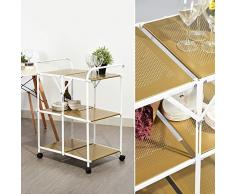 Fit@Home, carrello di servizio pieghevole, da cucina, portaoggetti, in acciaio, con ruote Yellow