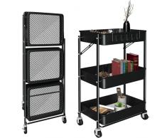 Carrello da cucina ausiliario. Carrello Pieghevole per Fruttivendolo, Multiuso. Mensola da cucina con ruote. Carrello di servizio con 3 livelli di stoccaggio per la casa, il bagno, il soggiorno.