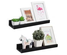 Vencipo Mensola Legna per Portaspezie Cucina, Le Mensole da Muro Design per Organizer Libri Bambini, Scaffale Accessori per Mensole Cameretta, Bagno e Cucina (Nero, Set di 2)