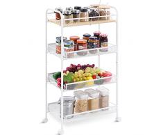 APEXCHASER Carrello da cucina, carrello a 4 livelli, carrello da cucina stretto, carrello da cucina su ruote, carrello da servizio, carrello multiuso in legno, metallo, scaffale da cucina salvaspazio