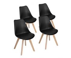 Set di 4 Tulip pranzo / Ufficio Sedia con gambe in faggio massiccio, Eggree(TM) Sedie senza braccia imbottita di design per il massimo comfort - Nero