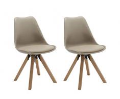 Duhome Set di 2 Sedia da Sala da Pranzo in plastica Beige Design Retro con Cuscino in Similpelle Stil scandinavo con Piedini in Legno Cucina Vintage Selezione Colore 518M