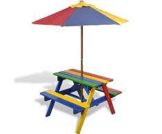vidaXL Set Tavolo & panchina da Picnic per Bambini con Parasole 4 Colori
