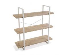 Versa Kiel Scaffale per libri Libreria industriale, con 3 ripiani o scaffali libreria sala da pranzo, Misure (A x L x l) 104 x 33 x 100 cm, Legno e metallo, Colore Marrone e bianco