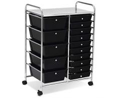 COSTWAY Carrello con Ruote, Carrello di Stoccaggio con 15 Cassetti Impilabili per Cucina (Nero)