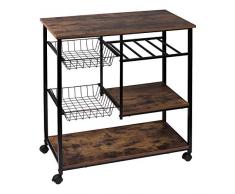 WOLTU Carrello Cucina a Ripiani Portaposate Salvaspazio Carrellino Portavivande con Ruote in Legno e Metallo RW034dc