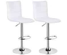 WOLTU BH15ws-2 Coppia Sgabelli da Bar Estetica Moderno Sedia Alta con Schienale Poggiapiedi senza Braccioli Similpelle Cromato Altezza Regolabile Girevole per Cucina Ristorante 2 pezzi Bianco