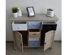 Tavolo credenza armadietto legno cassetti design vintage salotto soggiorno effetto antico vintage antico (0-TM7027)