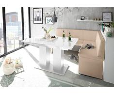 MyStyleWood Panchina angolare Olga con tavolo a colonna, bianca, seduta imbottita, in ecopelle, facile da pulire, struttura in legno, 168 x 128 R